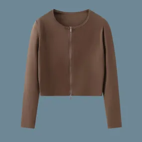 Cotton Solid Full Front Zipper Women Cardigan