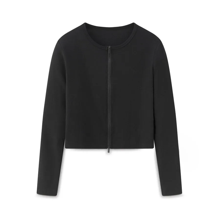 Cotton Solid Full Front Zipper Women Cardigan