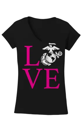 EGA Love Ladies USMC V-Neck Tee-Black