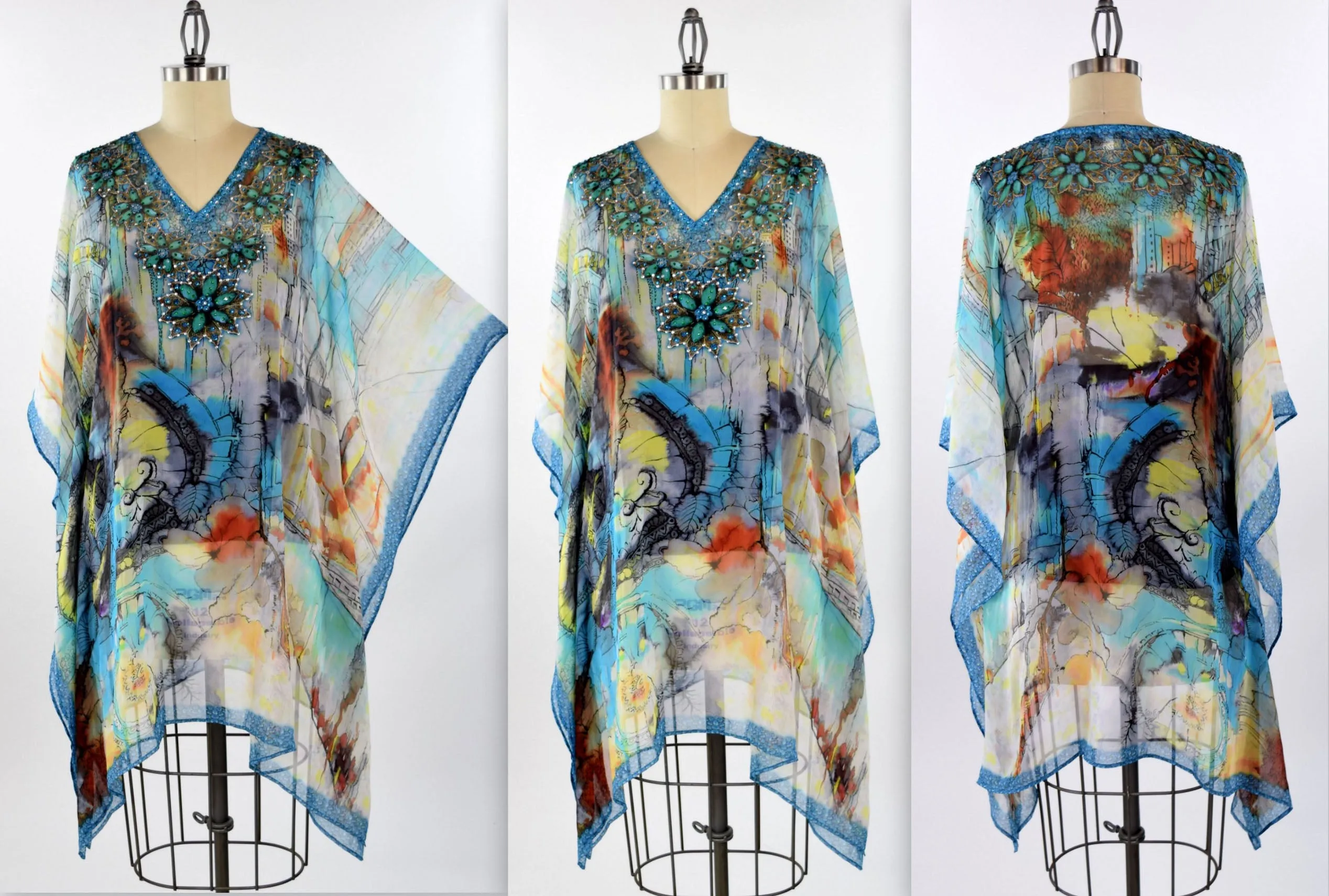 Embellished Kaftan,  Artsy Caftan, Gorgeous and Sensational Beaded Kaftan,  Chiffon Caftan,Plus Size Caftan Fits 1XL/2XL /3XL