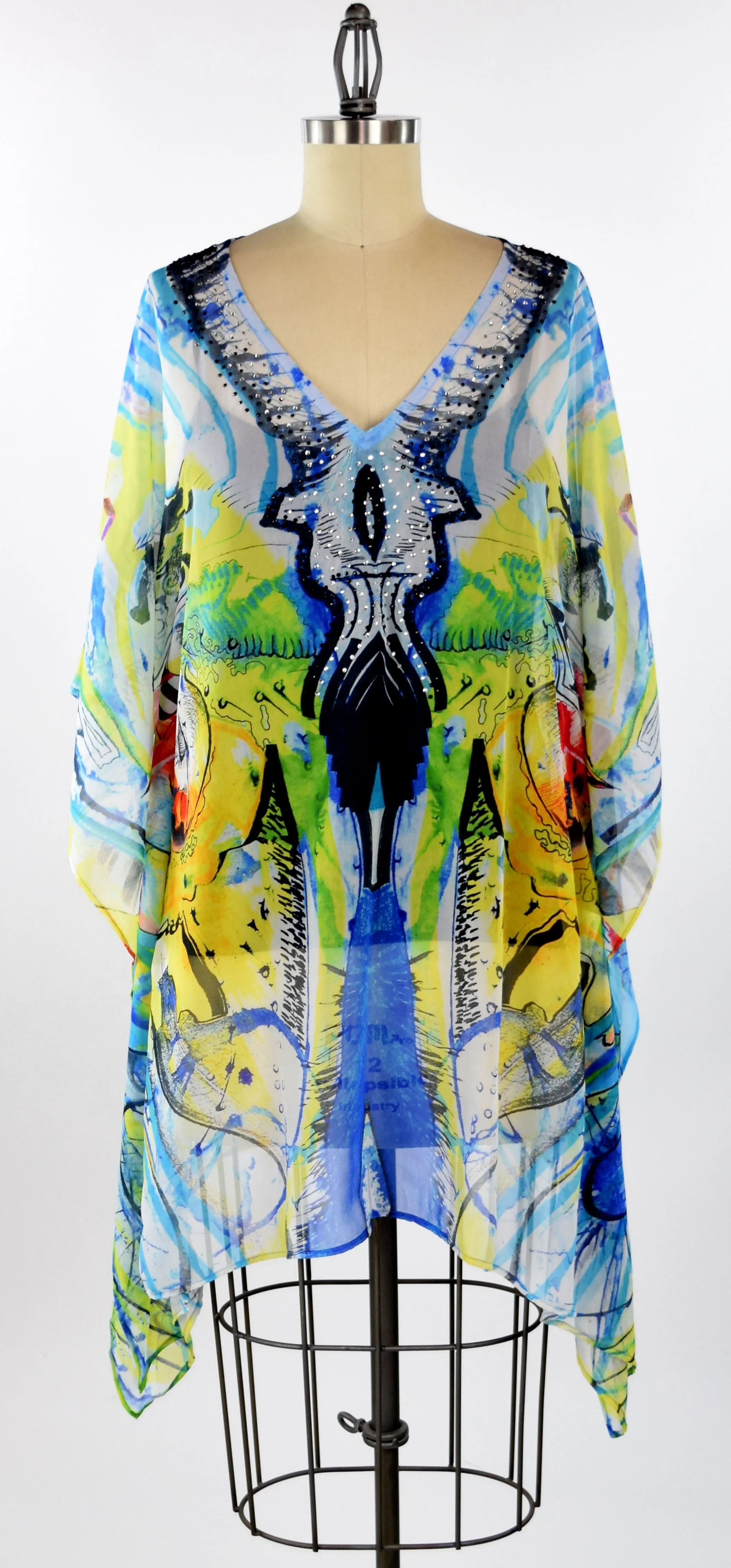 Embellished Kaftan,  Artsy Caftan, Gorgeous and Sensational Beaded Kaftan,  Chiffon Caftan,Plus Size Caftan Fits 1XL/2XL /3XL