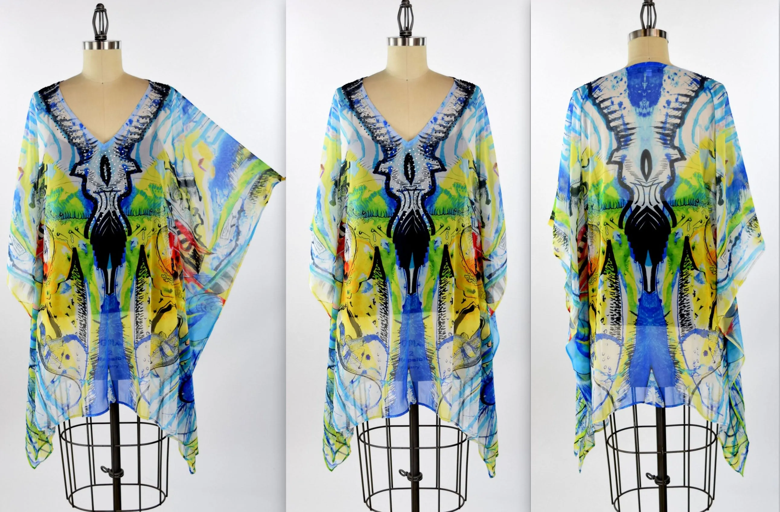 Embellished Kaftan,  Artsy Caftan, Gorgeous and Sensational Beaded Kaftan,  Chiffon Caftan,Plus Size Caftan Fits 1XL/2XL /3XL