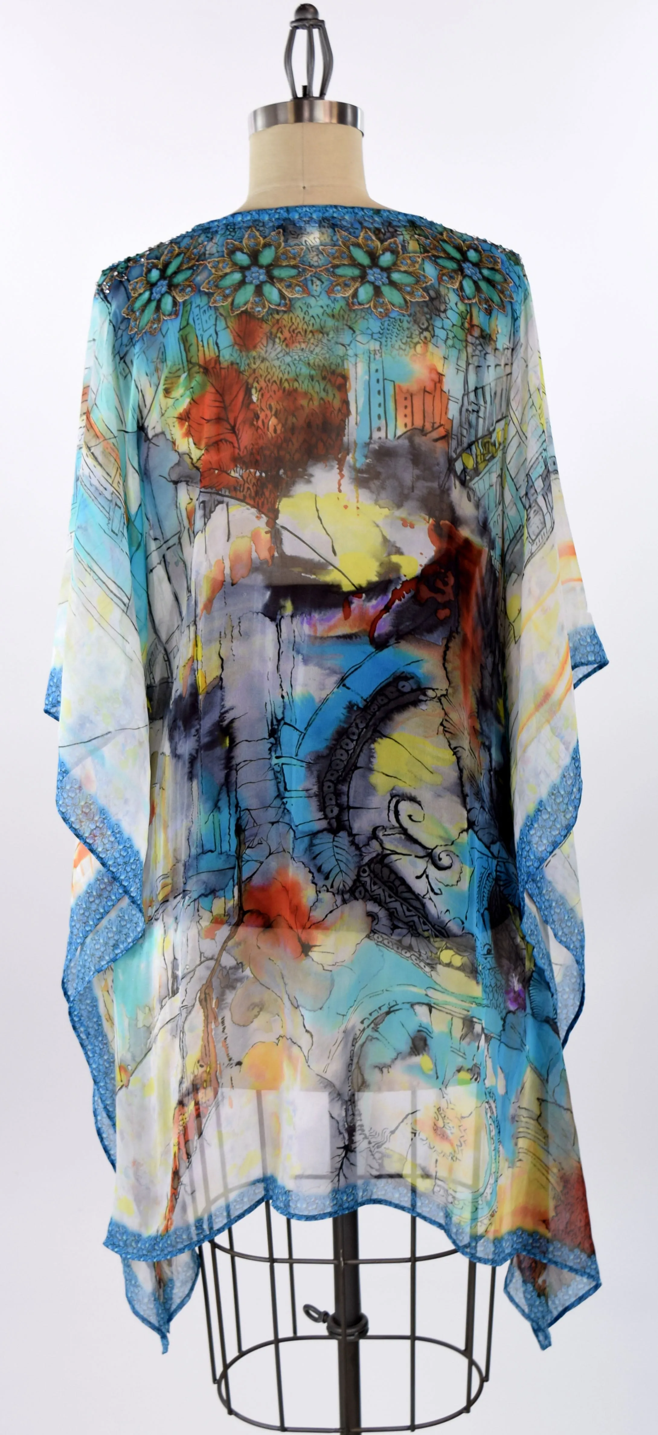 Embellished Kaftan,  Artsy Caftan, Gorgeous and Sensational Beaded Kaftan,  Chiffon Caftan,Plus Size Caftan Fits 1XL/2XL /3XL