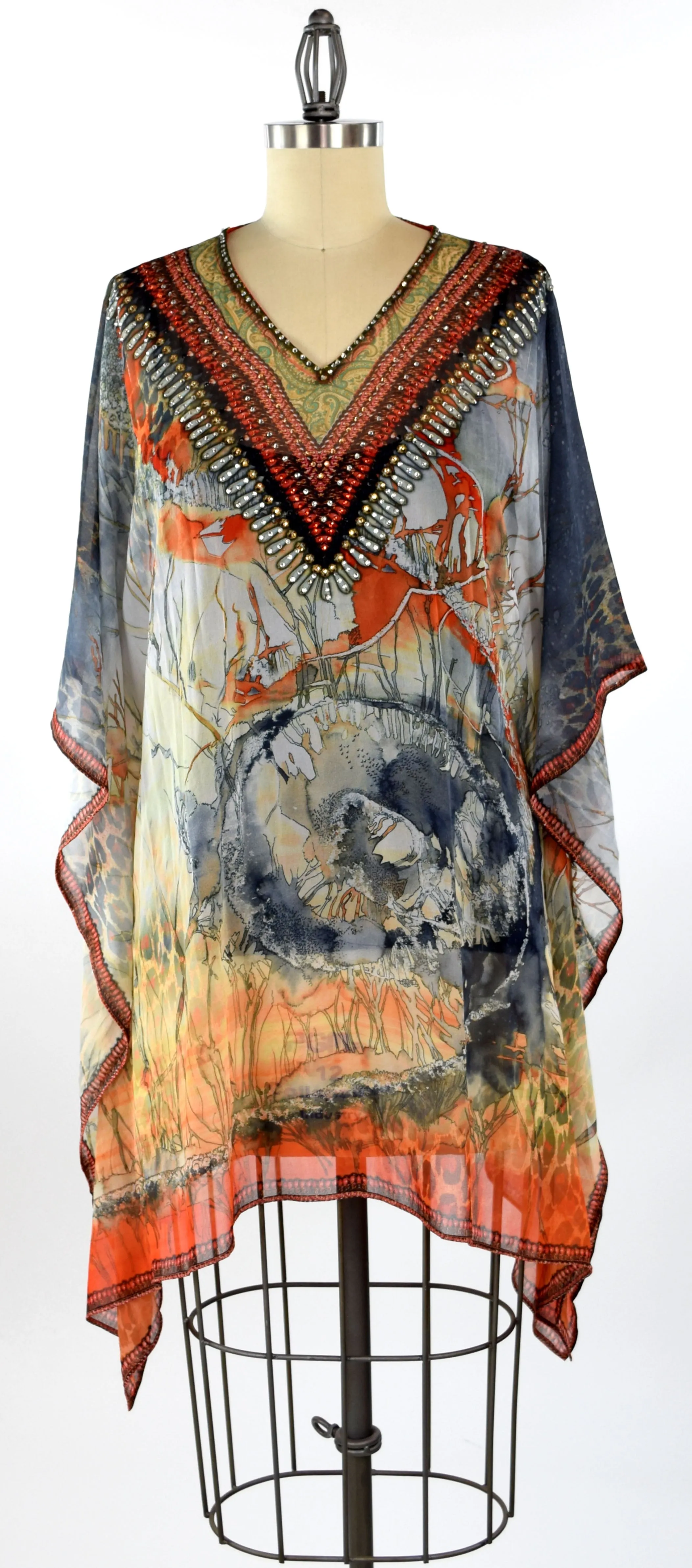 Embellished Kaftan,  Artsy Caftan, Gorgeous and Sensational Beaded Kaftan,  Chiffon Caftan,Plus Size Caftan Fits 1XL/2XL /3XL
