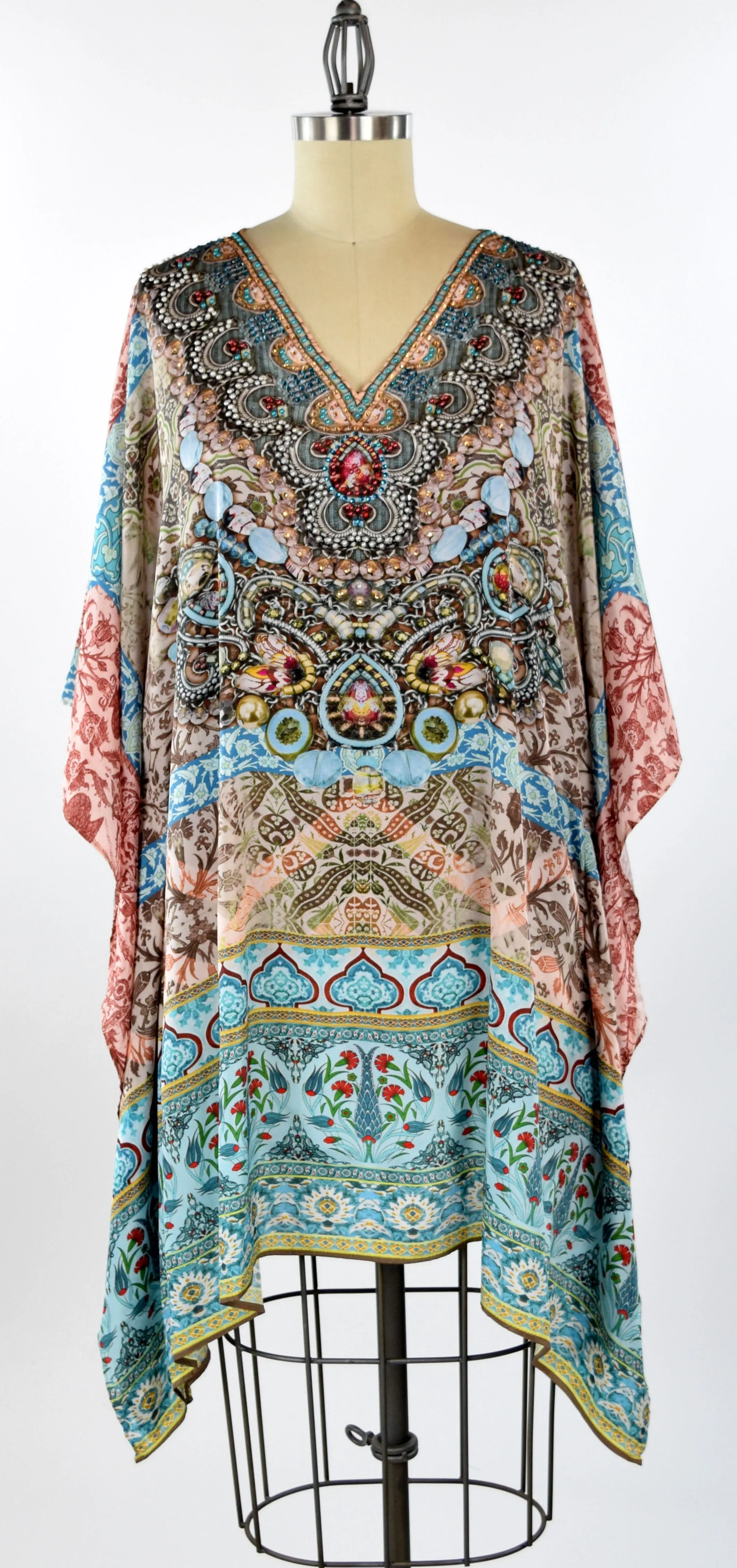 Embellished Kaftan,  Artsy Caftan, Gorgeous and Sensational Beaded Kaftan,  Poly Silk Caftan,Plus Size Caftan Fits 1XL/2XL /3XL