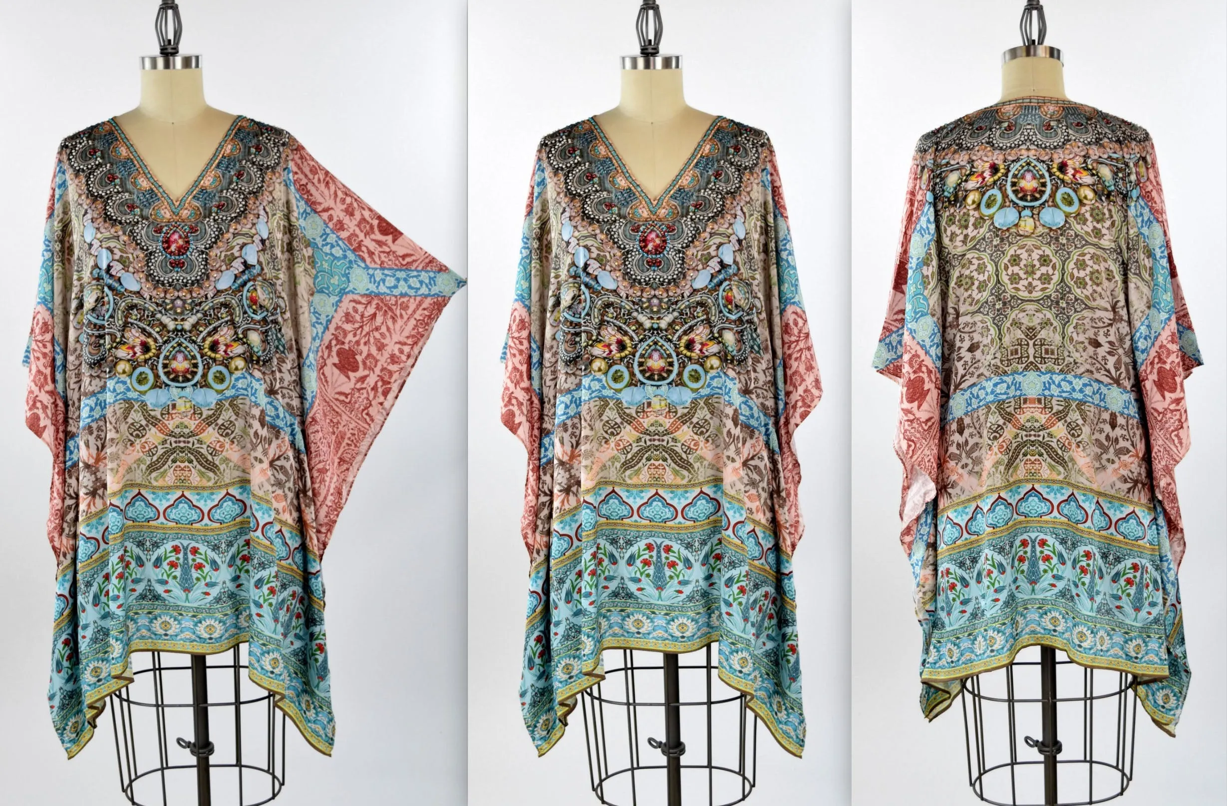 Embellished Kaftan,  Artsy Caftan, Gorgeous and Sensational Beaded Kaftan,  Poly Silk Caftan,Plus Size Caftan Fits 1XL/2XL /3XL