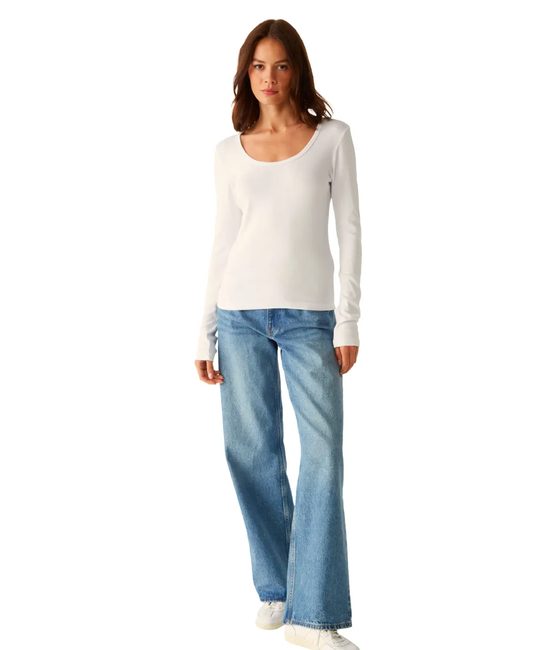 Emilia Ribbed Scoop Neck Long Sleeve Tee