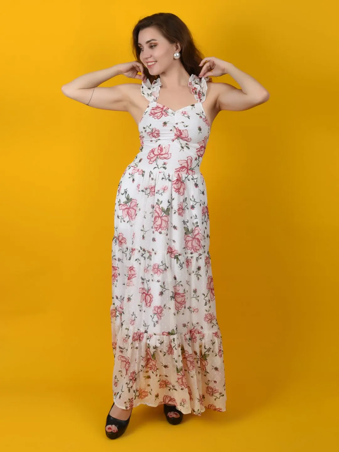 Flawless Trendy Women Rose Printed Beach Dress | BLOSSOM