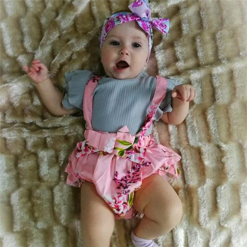 Flower Toddler Girl Clothing Set 2Pcs Tops Jumpsuits
