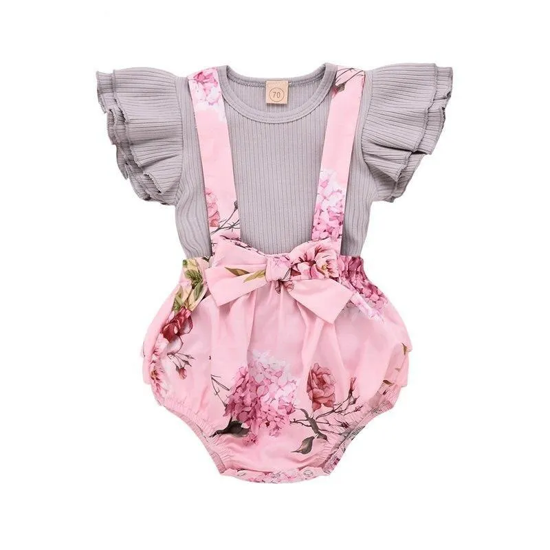 Flower Toddler Girl Clothing Set 2Pcs Tops Jumpsuits