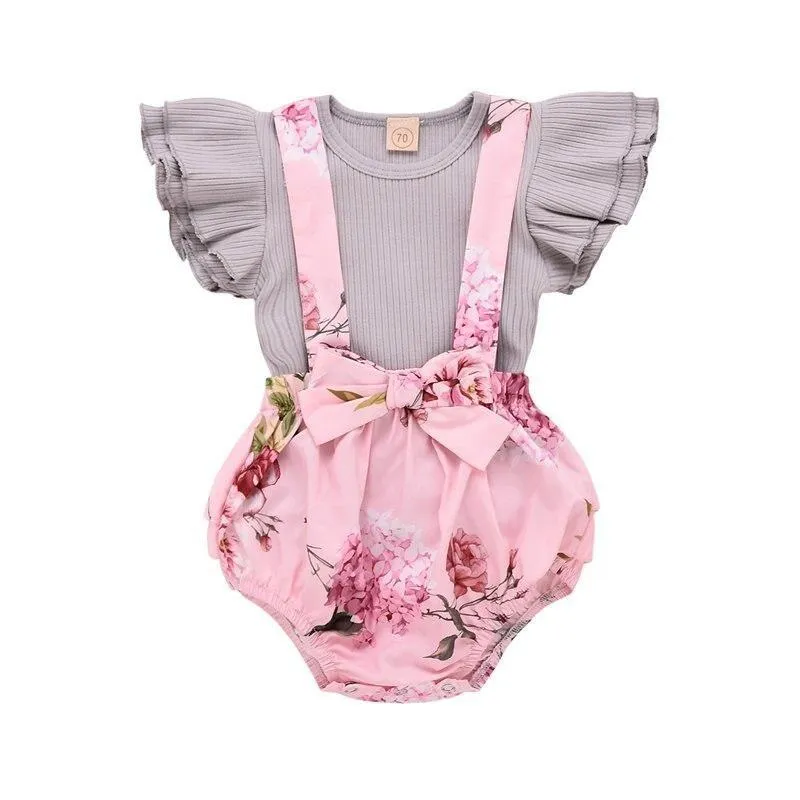 Flower Toddler Girl Clothing Set 2Pcs Tops Jumpsuits
