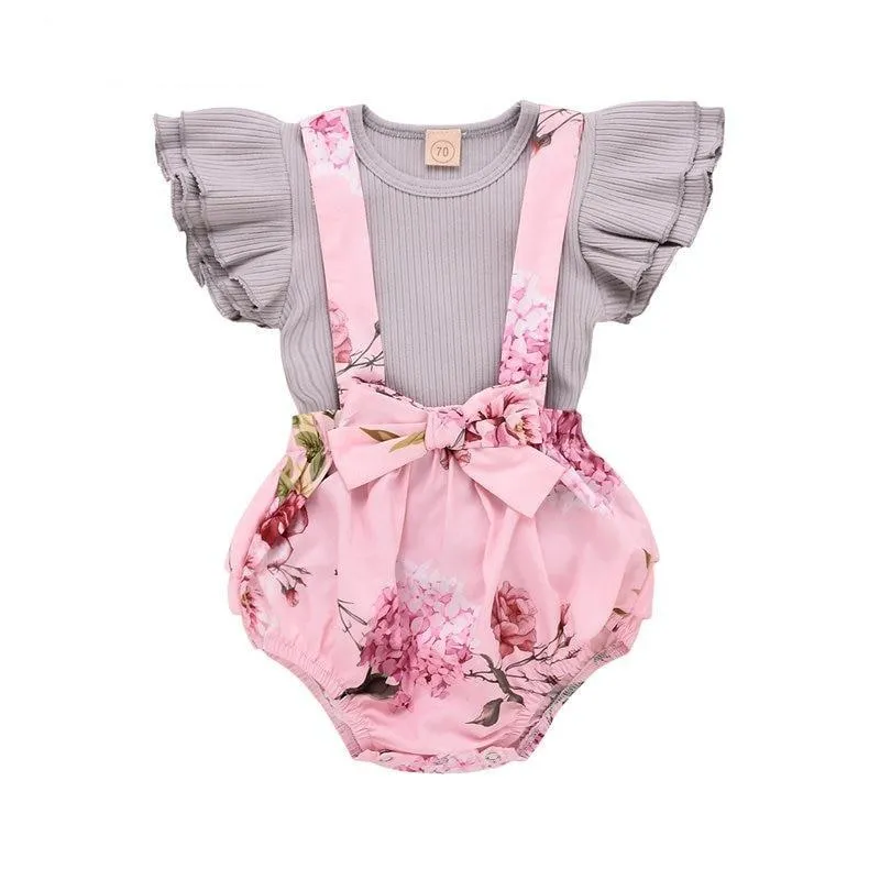 Flower Toddler Girl Clothing Set 2Pcs Tops Jumpsuits