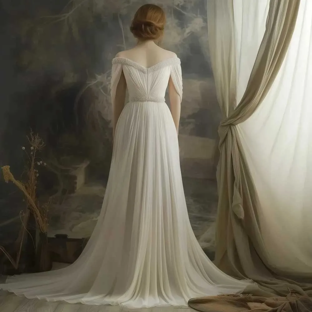 Grecian Goddess Inspired Wedding Dress with Draped Sleeves WJ2402