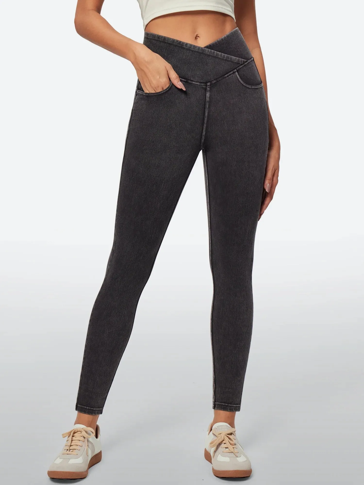 IUGA FlexDenim™ High Waisted Crossover Jeggings With Pockets