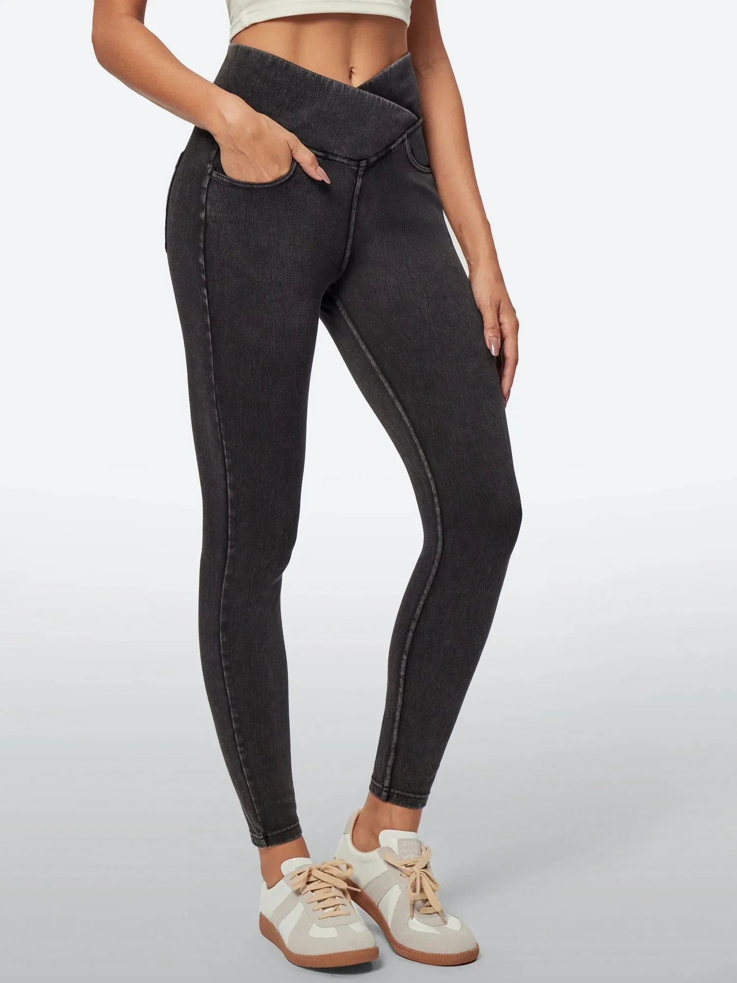 IUGA FlexDenim™ High Waisted Crossover Jeggings With Pockets
