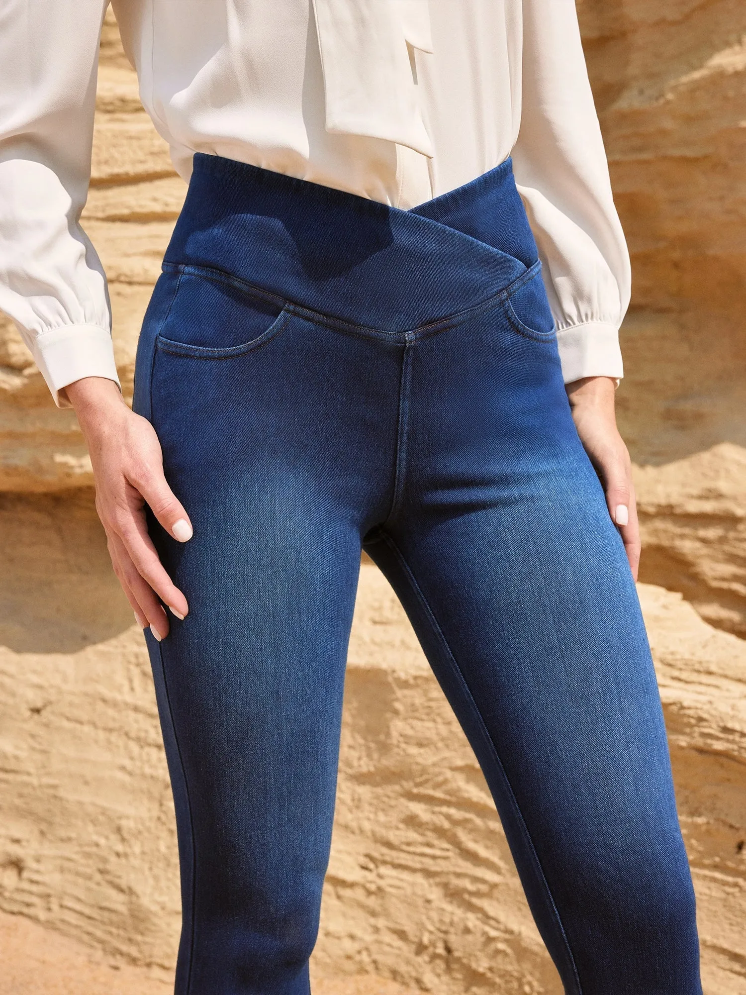 IUGA FlexDenim™ High Waisted Crossover Jeggings With Pockets