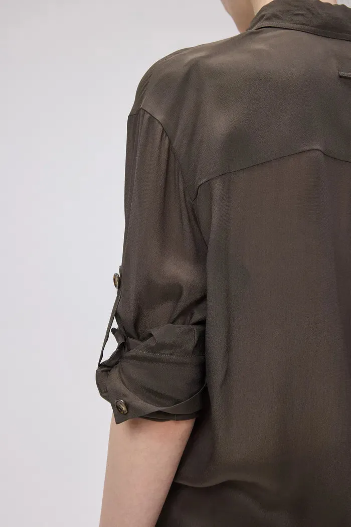 Jacinda Utility Shirt in Silk Crepe de Chine