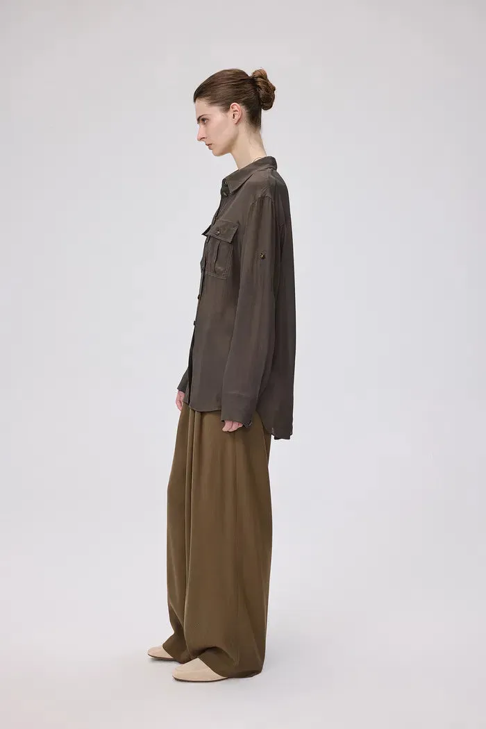 Jacinda Utility Shirt in Silk Crepe de Chine