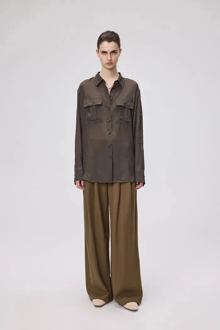Jacinda Utility Shirt in Silk Crepe de Chine