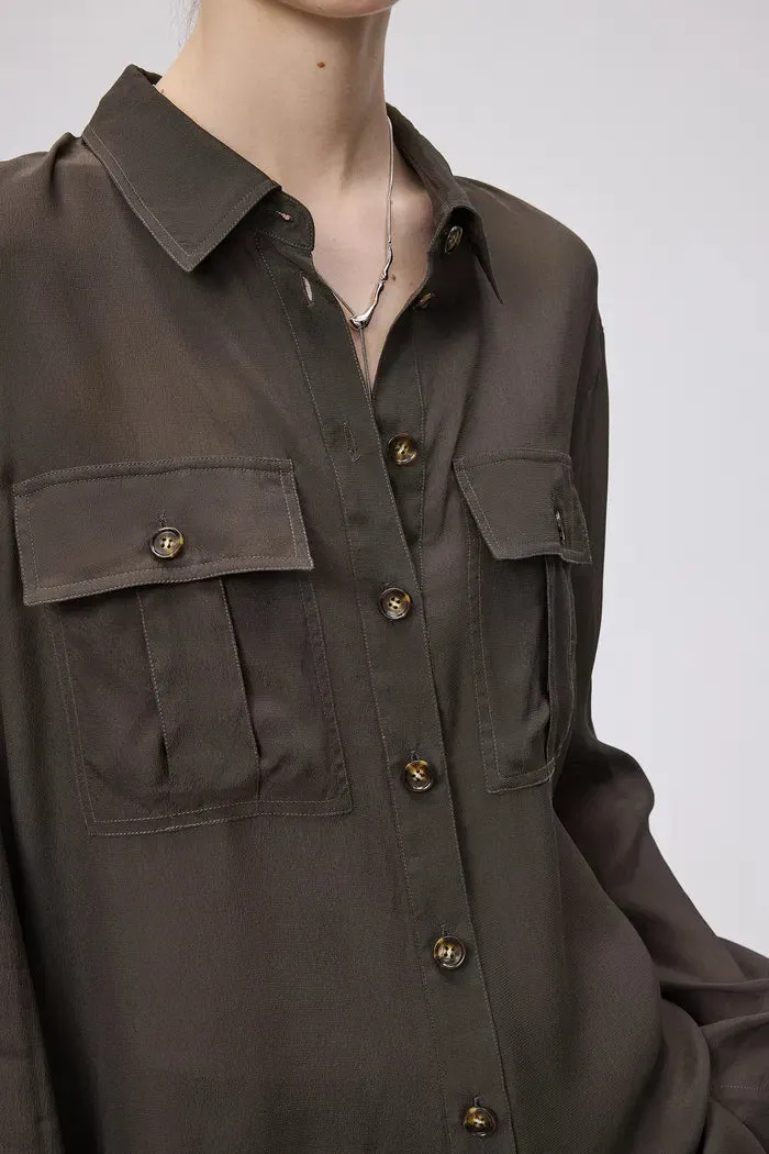 Jacinda Utility Shirt in Silk Crepe de Chine