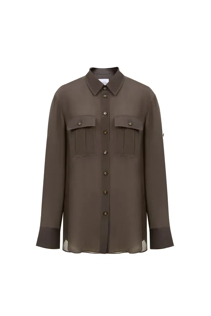 Jacinda Utility Shirt in Silk Crepe de Chine