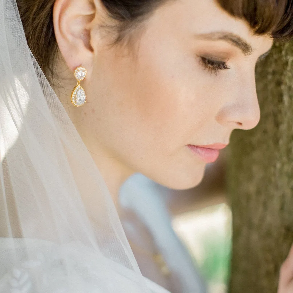 Jodie Jewellery Set, Gold Teardrop Crystal Earrings with Pendant Necklace