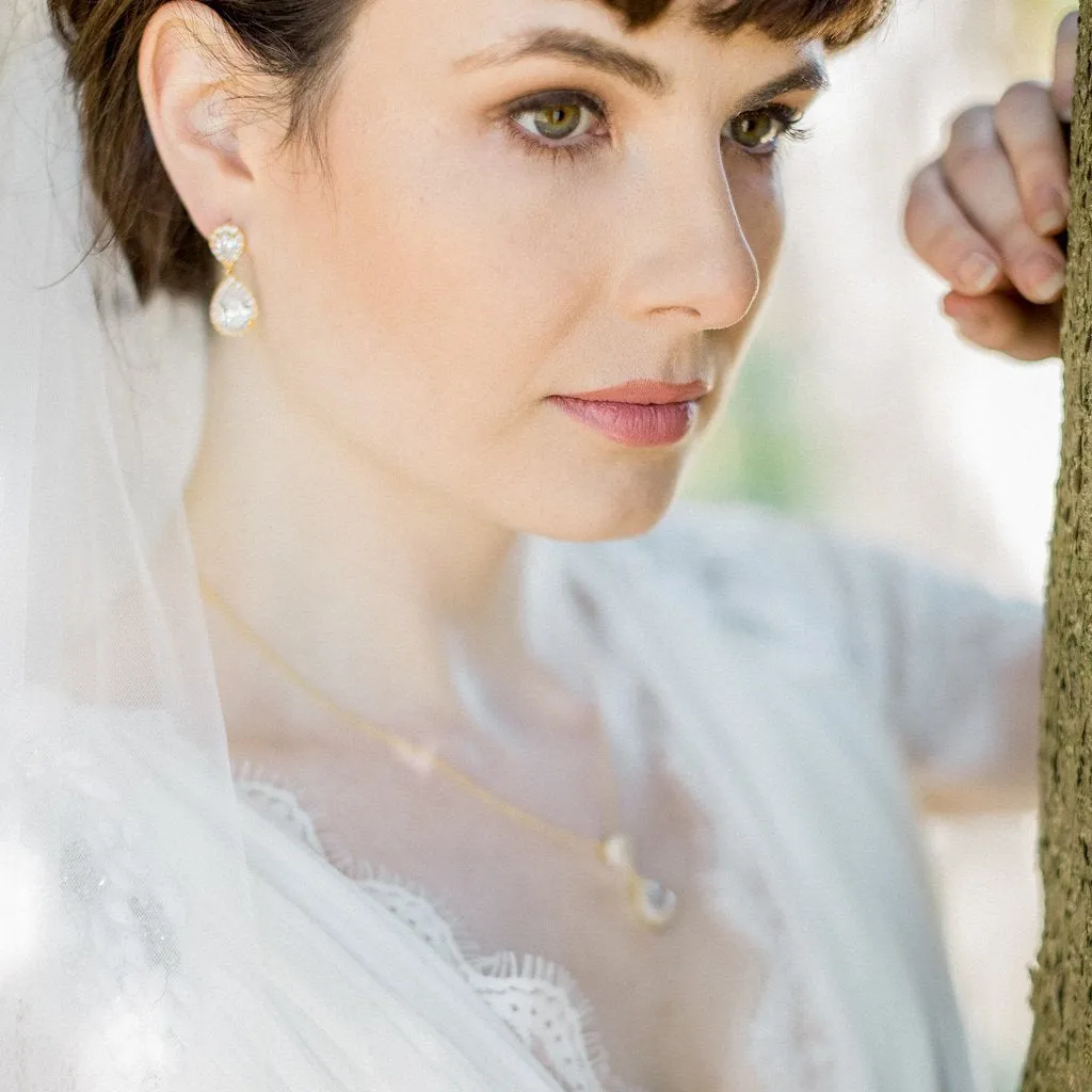 Jodie Jewellery Set, Gold Teardrop Crystal Earrings with Pendant Necklace