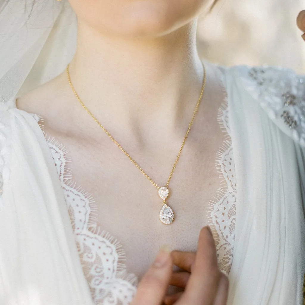 Jodie Jewellery Set, Gold Teardrop Crystal Earrings with Pendant Necklace