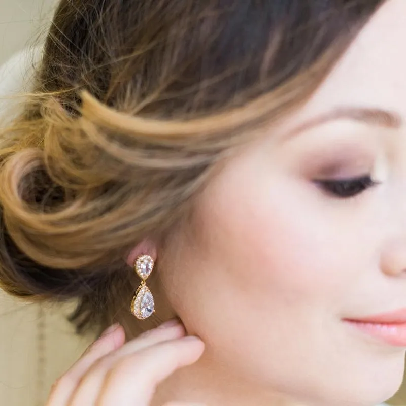 Jodie Jewellery Set, Gold Teardrop Crystal Earrings with Pendant Necklace
