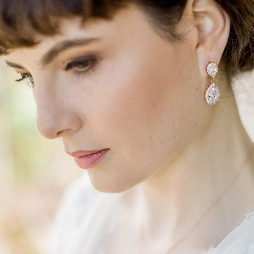 Jodie Jewellery Set, Rose Gold Teardrop Crystal Earrings with Pendant Necklace