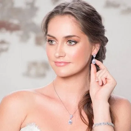 Jodie Jewellery Set, Silver Teardrop Crystal Earrings with Pendant Necklace