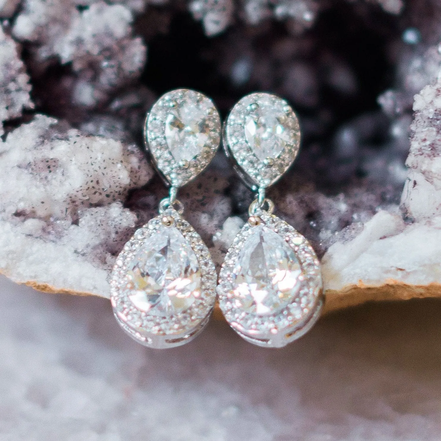 Jodie Jewellery Set, Silver Teardrop Crystal Earrings with Pendant Necklace