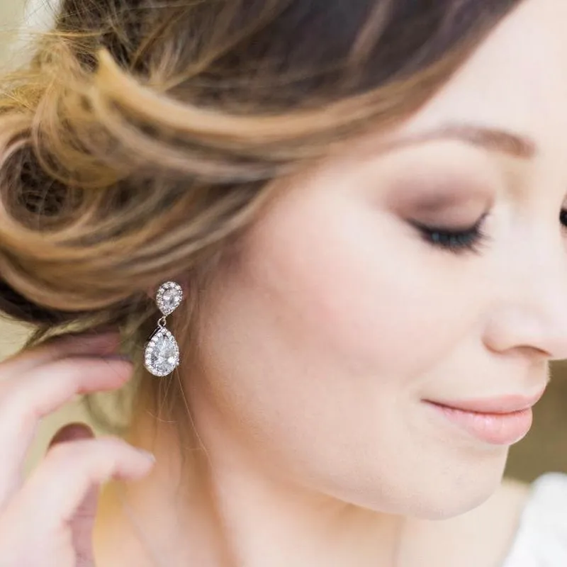 Jodie Jewellery Set, Silver Teardrop Crystal Earrings with Pendant Necklace