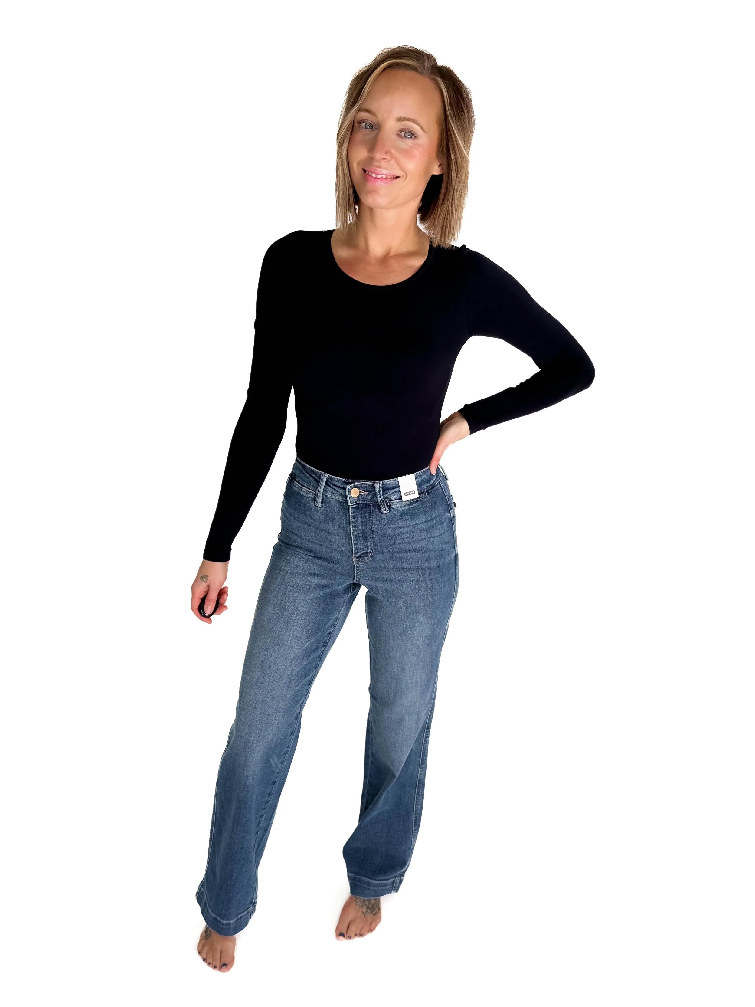 JUDY BLUE Robyn High Waisted Straight Jeans- MEDIUM WASH