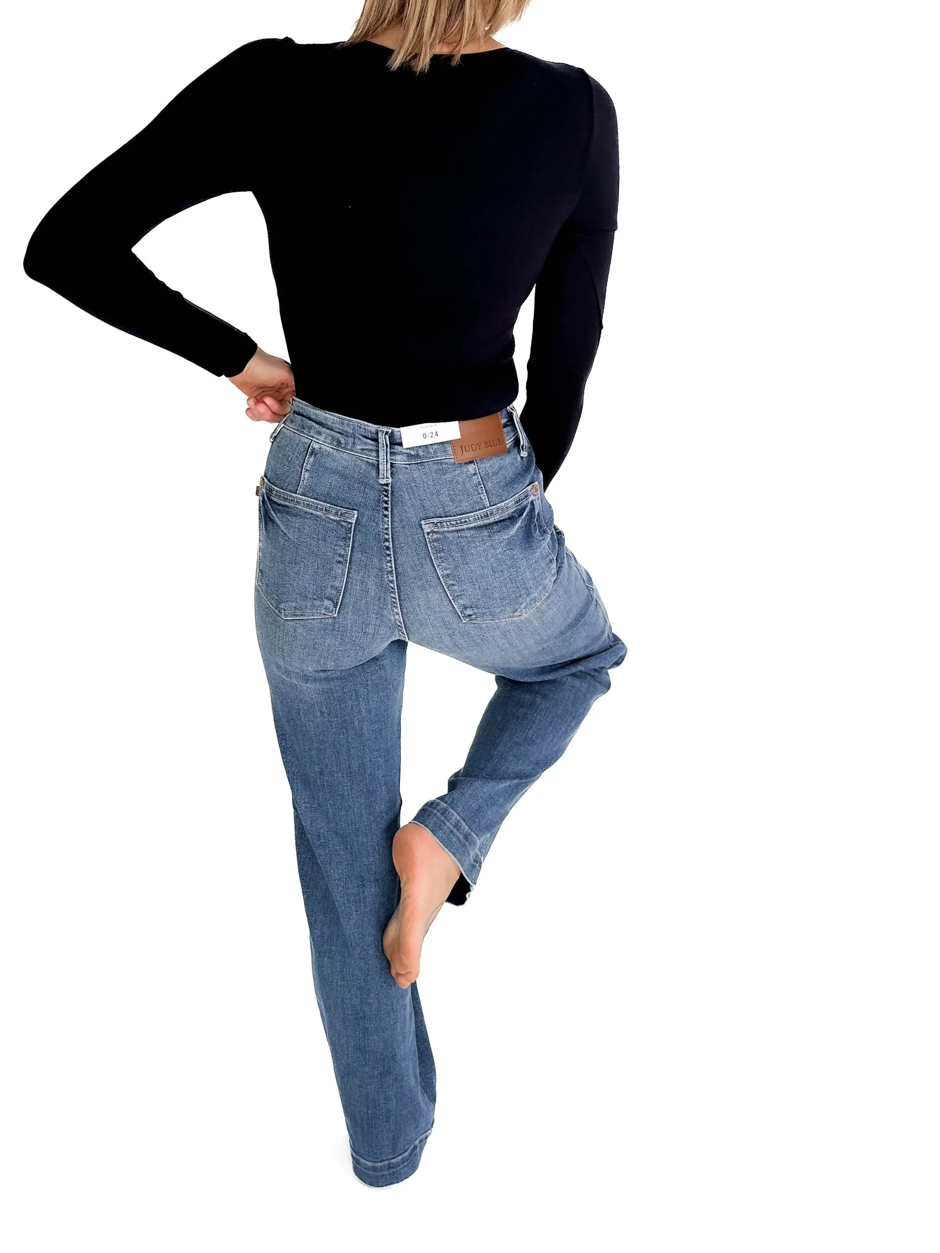JUDY BLUE Robyn High Waisted Straight Jeans- MEDIUM WASH