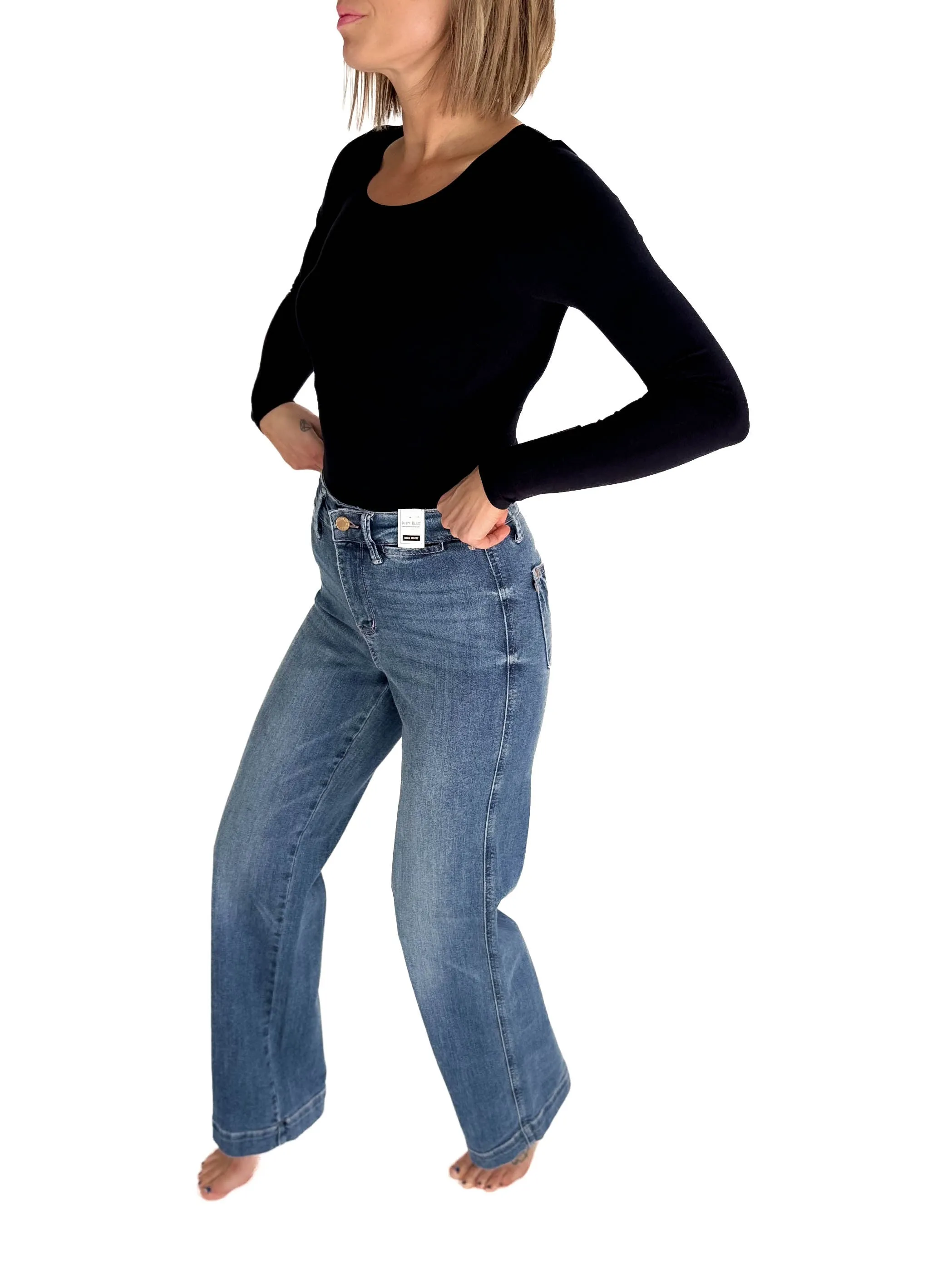 JUDY BLUE Robyn High Waisted Straight Jeans- MEDIUM WASH