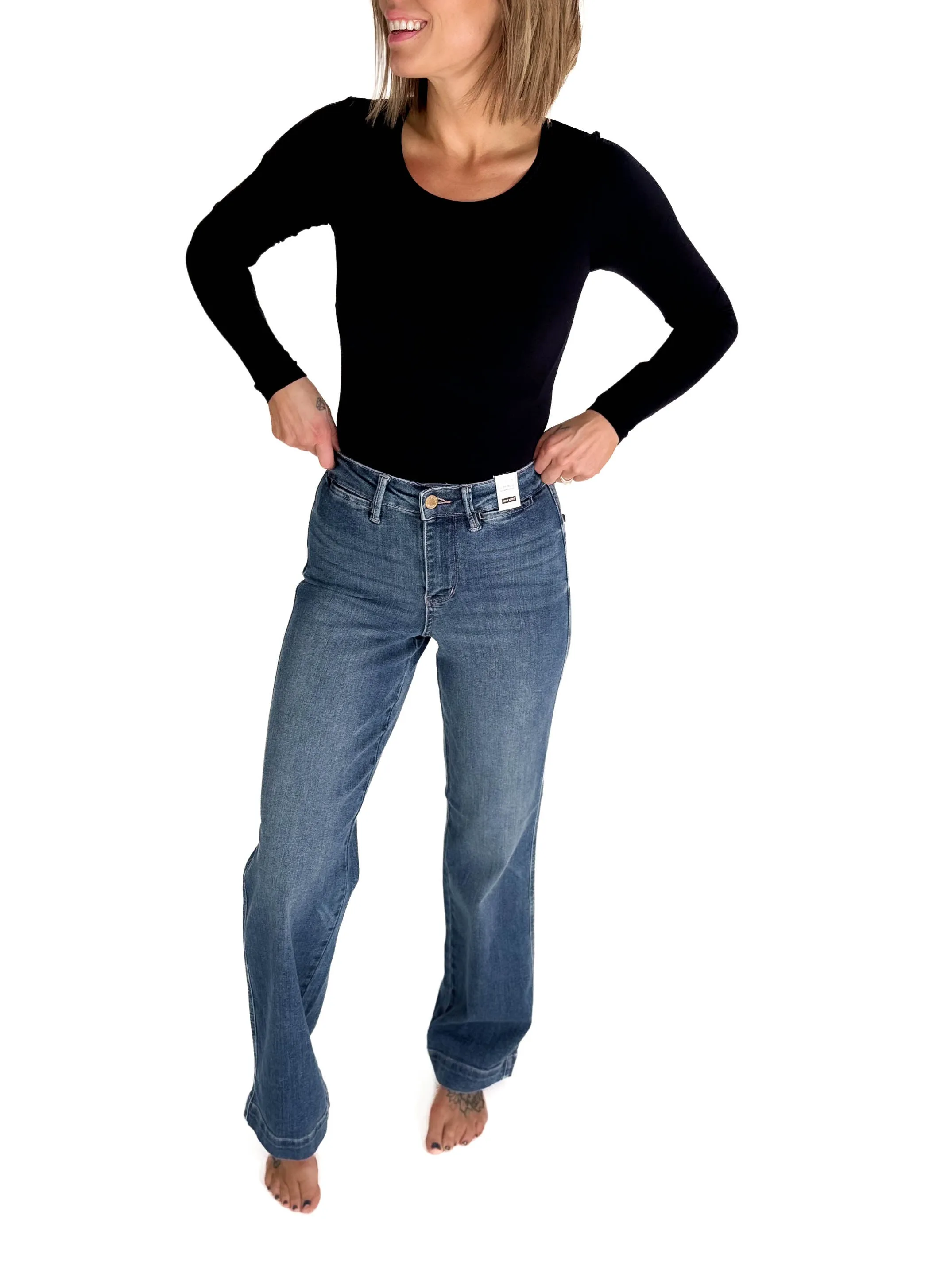 JUDY BLUE Robyn High Waisted Straight Jeans- MEDIUM WASH