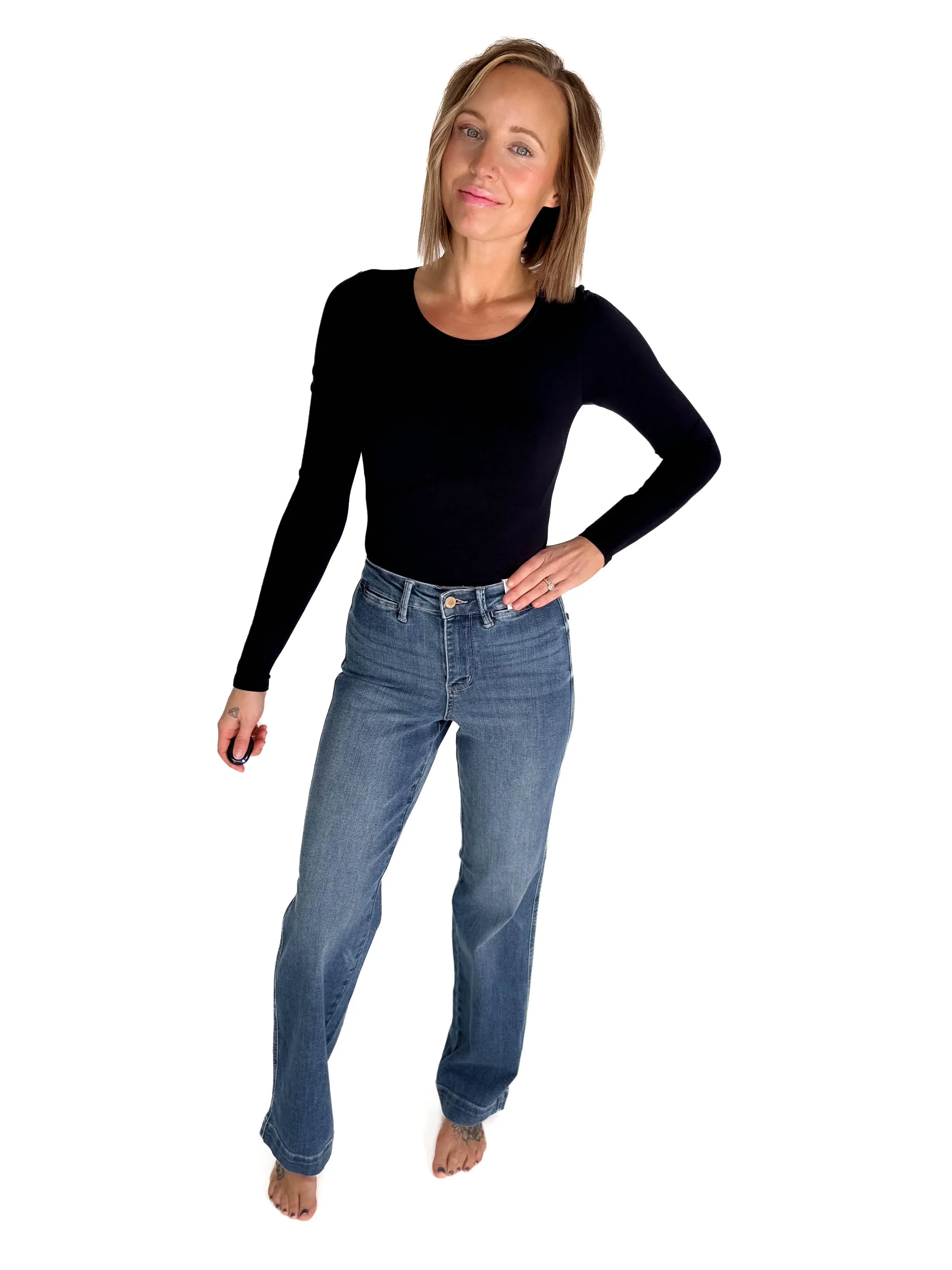 JUDY BLUE Robyn High Waisted Straight Jeans- MEDIUM WASH
