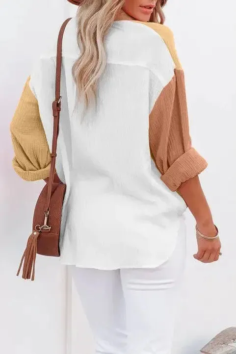 Just Chilling Color Block Button Down Boyfriend Shirt