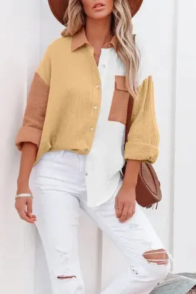 Just Chilling Color Block Button Down Boyfriend Shirt