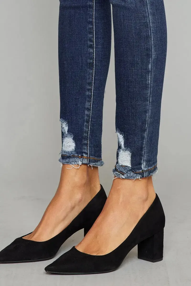 KanCan Dark Wash High Rise Distressed Skinny Jeans