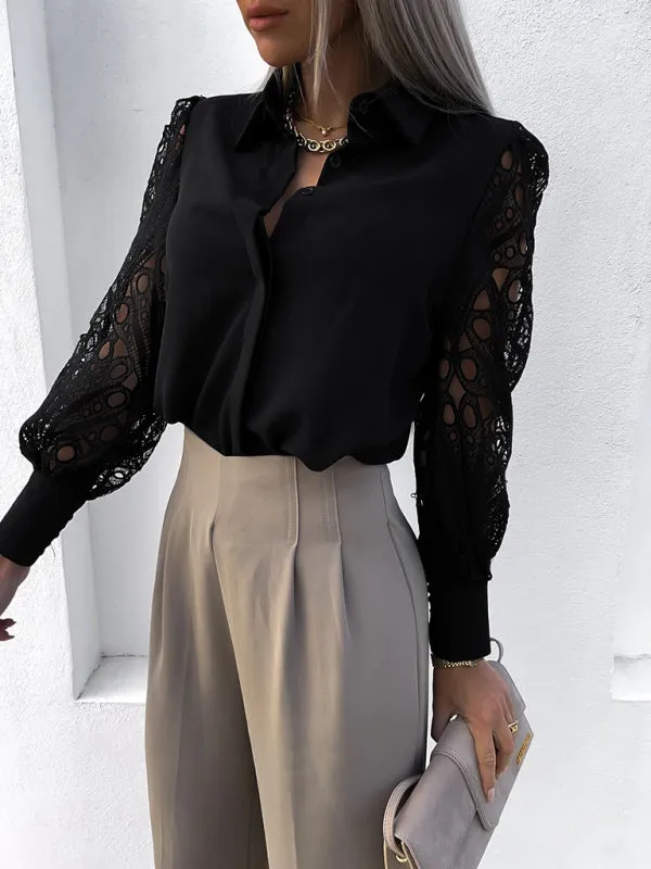 Lace Panel Long Sleeve Shirt