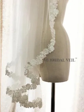 Lace Wedding Veil, Venice Rose Bridal Veil Lace at Chest Fingertip Mi Bridal