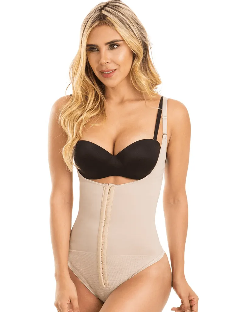 Laty Rose Open Bust Thong Bodysuit Adjustable Straps for Women