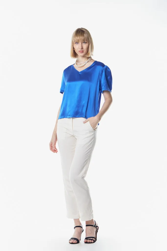 LE REUSSI - Original Shining V-Neck Blouse in Blue