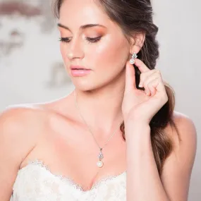Leaf Jewellery Set, Silver Crystal and Pearl Drop Earrings with Pendant Necklace