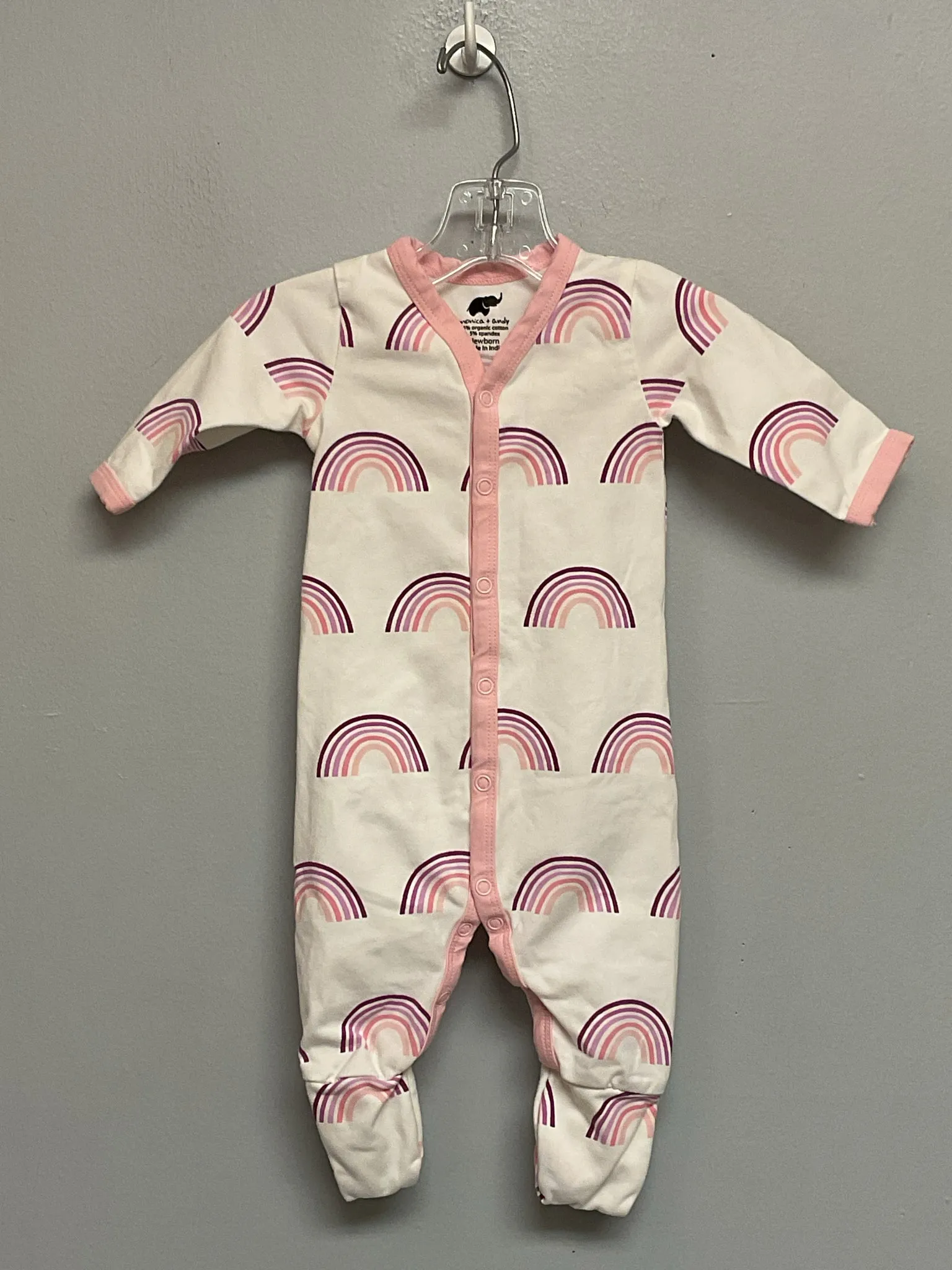 monica   andy Size NB White & Pink Rainbow Organic Jumpsuits & Coveralls