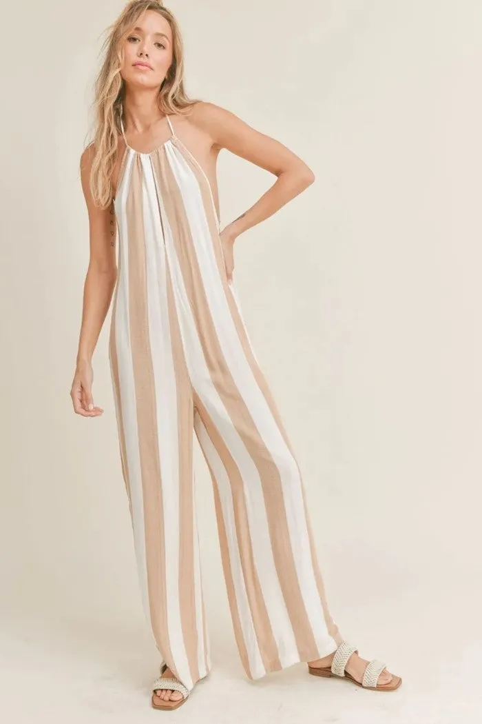 New Breeze Striped Halter Jumpsuit