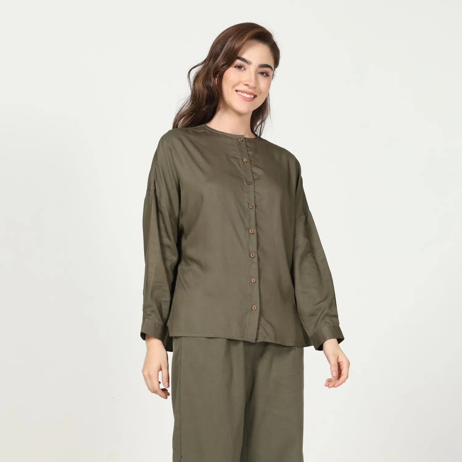 Olive Green Co-ort Set  | Modal | Office-Ready | Hand-Crafted Set Of 2