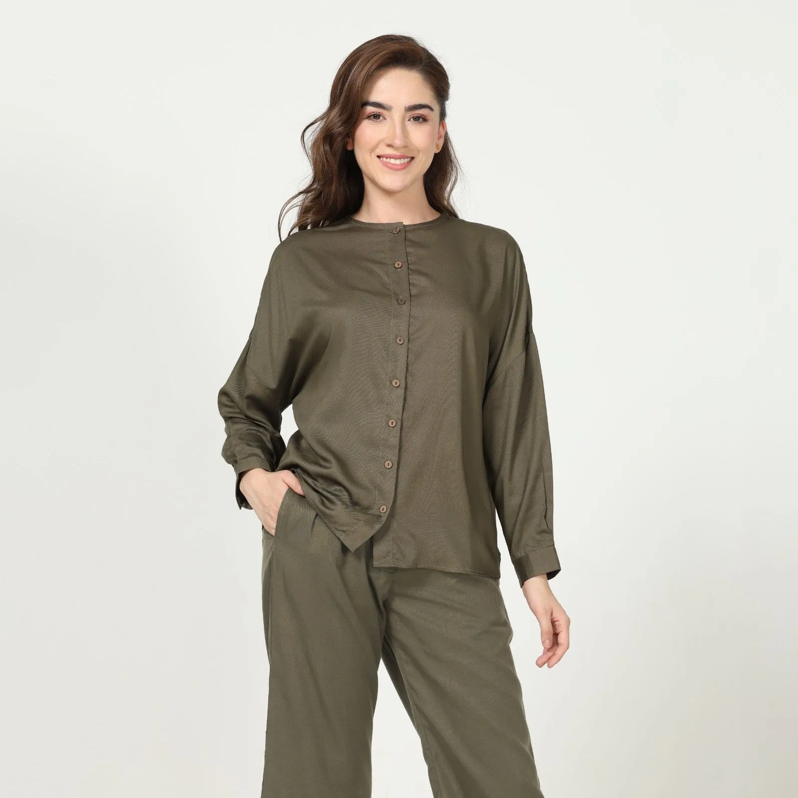 Olive Green Co-ort Set  | Modal | Office-Ready | Hand-Crafted Set Of 2